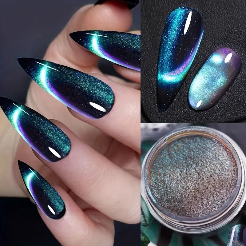Vernis en Poudre Effet Œil de Chat 3D – Couleurs Métalliques Magnétiques pour Nail Art Intense