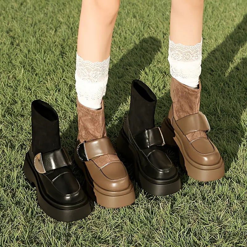 Bottes fille marron à semelles épaisses avec bride – Style moderne et confortable