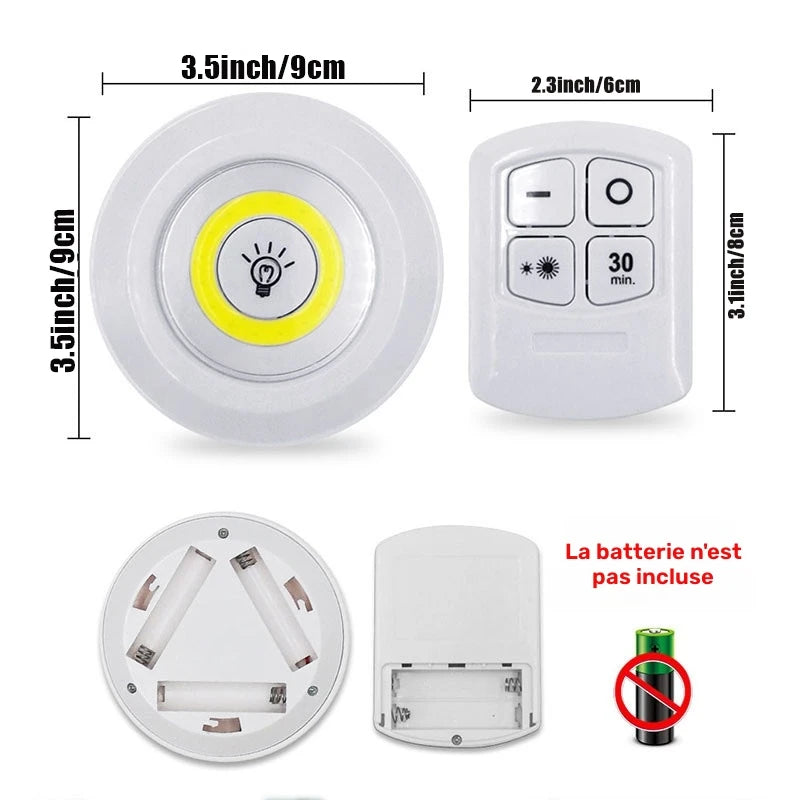 Lumières LED sans fil avec télécommande – Éclairage tactile à intensité réglable avec minuterie, Idéal pour placards, escaliers, cuisine ou chambre, Pack de 3 ou 6 spots