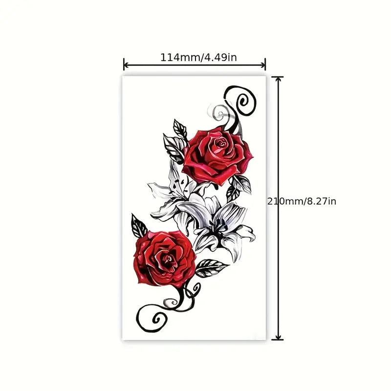 Tatouage Éphémère Rose et Lys – Motif Floral Réaliste pour Bras, Épaule ou Dos