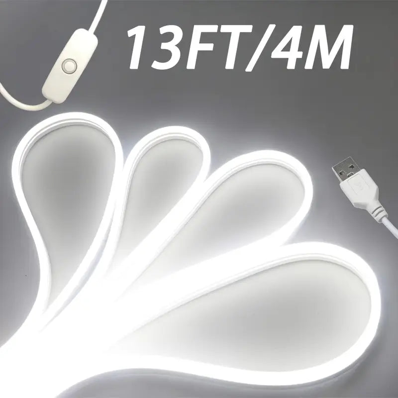 Ruban LED Flexible 4M USB – Éclairage Blanc Froid 13FT avec Interrupteur, Idéal pour Décoration Intérieure et Bureaux