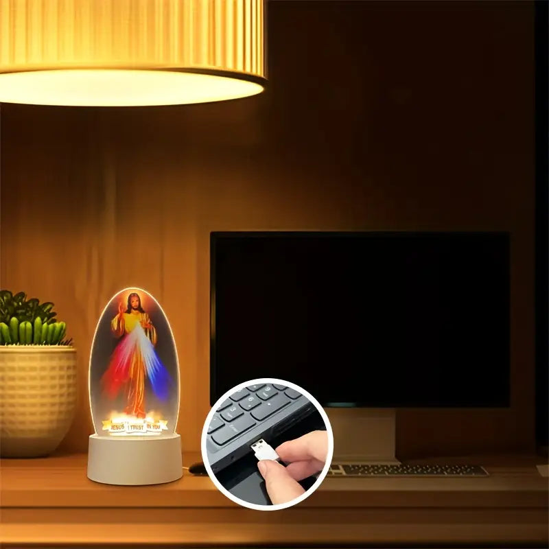 Lampe LED Religieuse Jésus Miséricordieux – Veilleuse Spirituelle avec Lumière Ambiance pour Maison et Chapelle