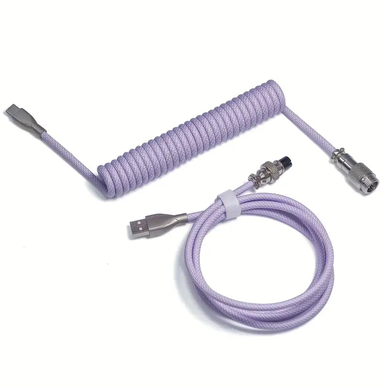 Câble USB-C Spirale Tressé Violet – Câble de Raccourci Détachable pour Clavier Mécanique et Accessoires PC