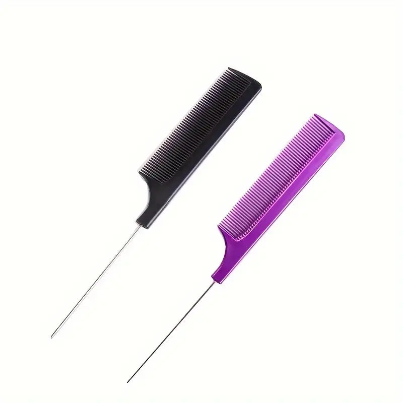 Peigne à Queue Fine pour Séparation et Coiffage Précis – Lot de 2 Antistatiques (Noir & Violet) – Idéal Tresses, Mèches et Chignons