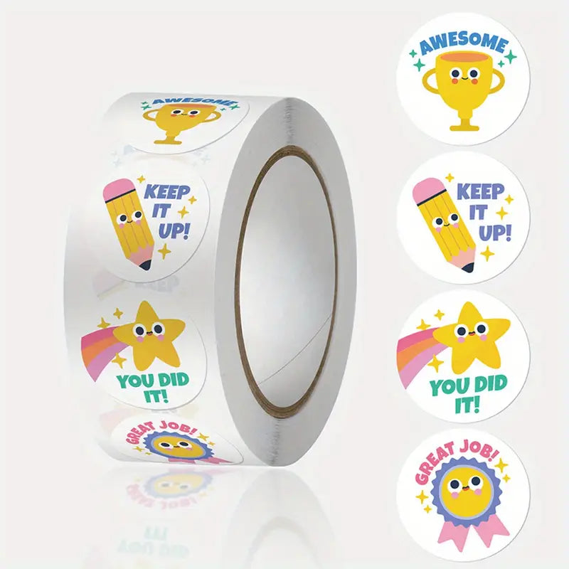 Stickers Récompense Enfants – Rouleau d’Autocollants Motivateurs Colorés pour École, Bullet Journal et Papeterie