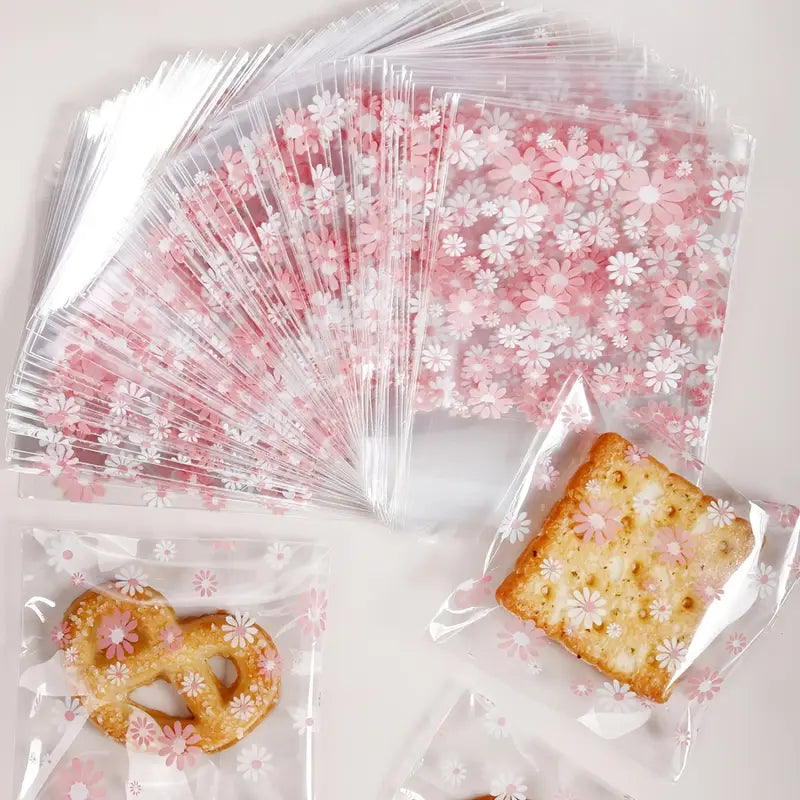 Sachets plastiques transparents à fleurs pour biscuits – Pochettes alimentaires décoratives pour emballage cadeau et artisanat
