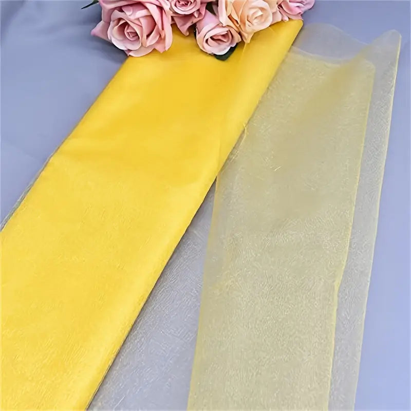 Tulle organza jaune fluo pour emballage cadeau – Rouleau tissu décoratif transparent pour artisanat, bouquets et événements