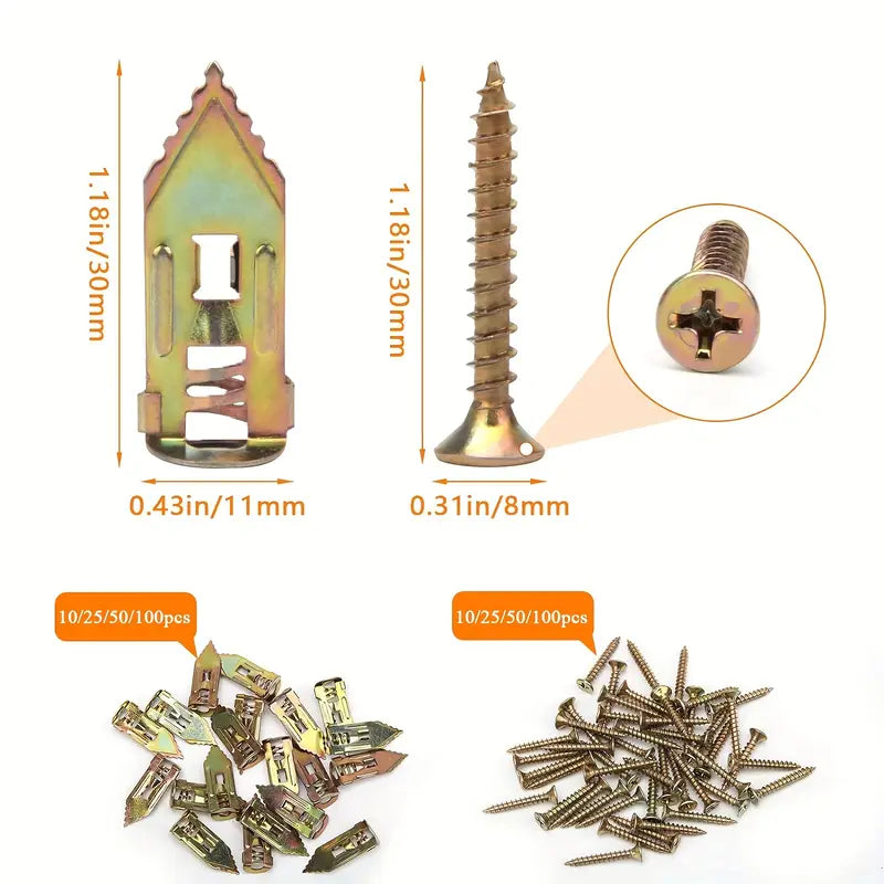 Chevilles Métalliques à Expansion avec Vis – Fixations Murales Solides pour Cloisons et Plaques de Plâtre