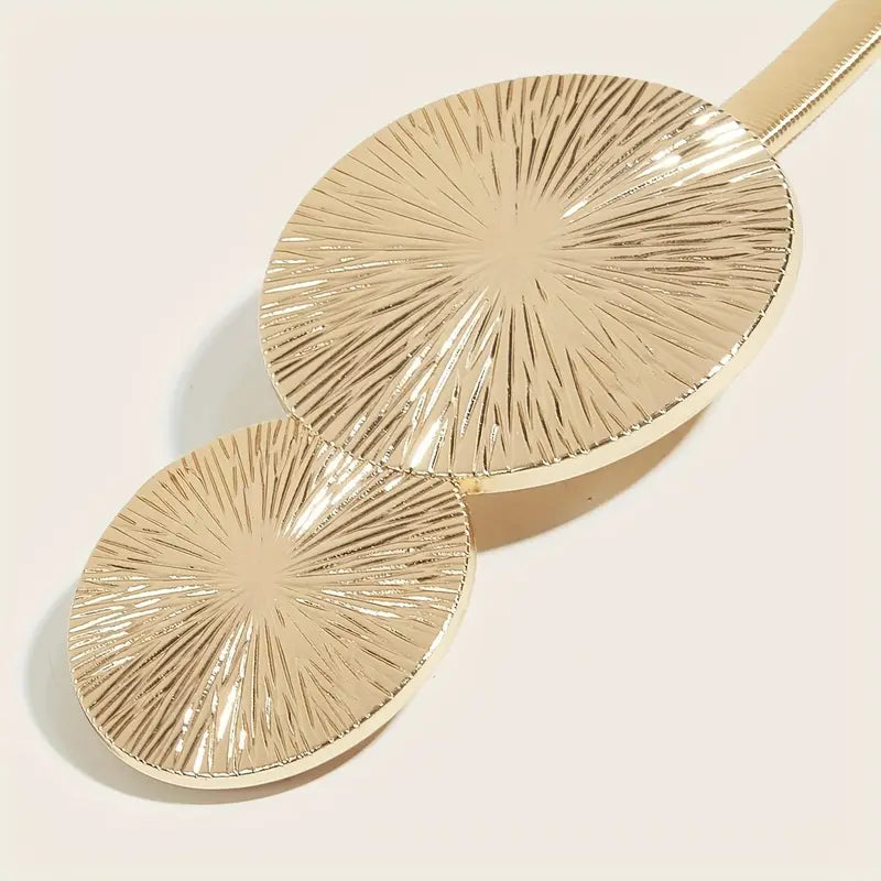 Ceinture femme élastique dorée avec double cercle – Accessoire chic pour robe et soirée