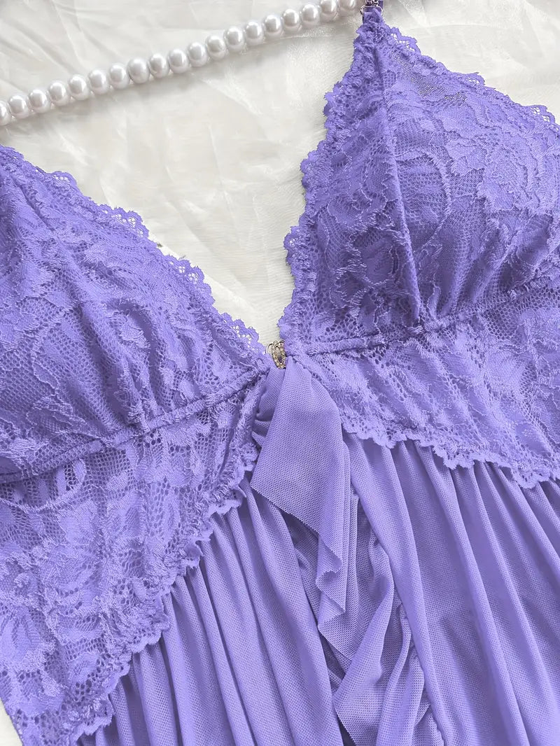 Nuisette Femme Dentelle et Volants – Sous-vêtements et Pyjamas Sexy & Élégants avec String Assorti