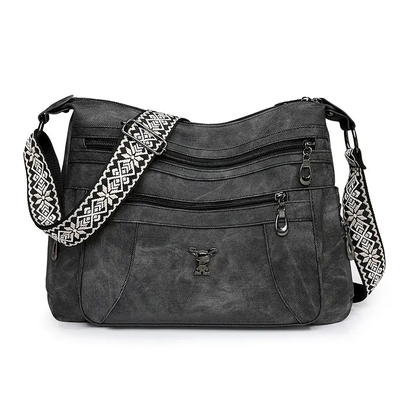 Sac Hobo gris tendance pour femme  Bandoulière réglable à motifs, multi-poches et grande capacité