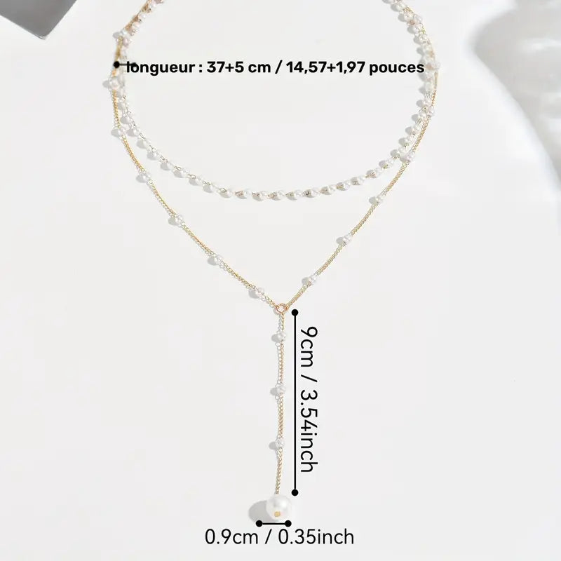 Collier femme perles blanches élégantes – Bijou raffiné à double rang doré