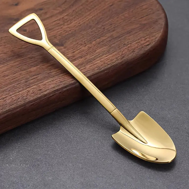 Cuillères Originales en Forme de Pelle Dorée – Lot de 4 Cuillères de Service Créatives pour Café, Desserts et Glaces