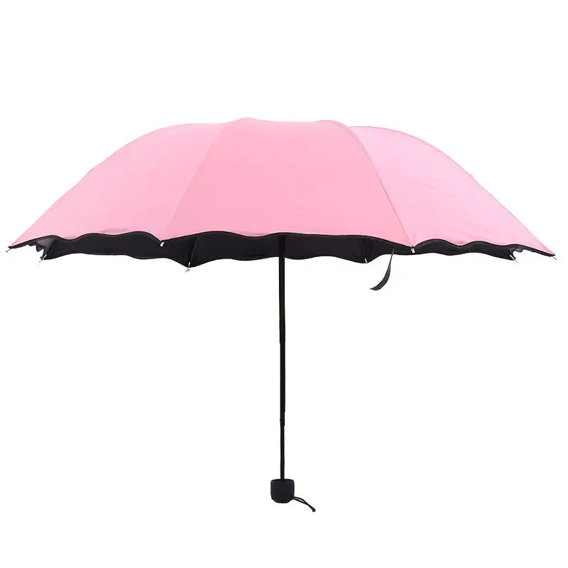 Parapluie pliable rose avec bord ondulé  Léger, compact et résistant au vent
