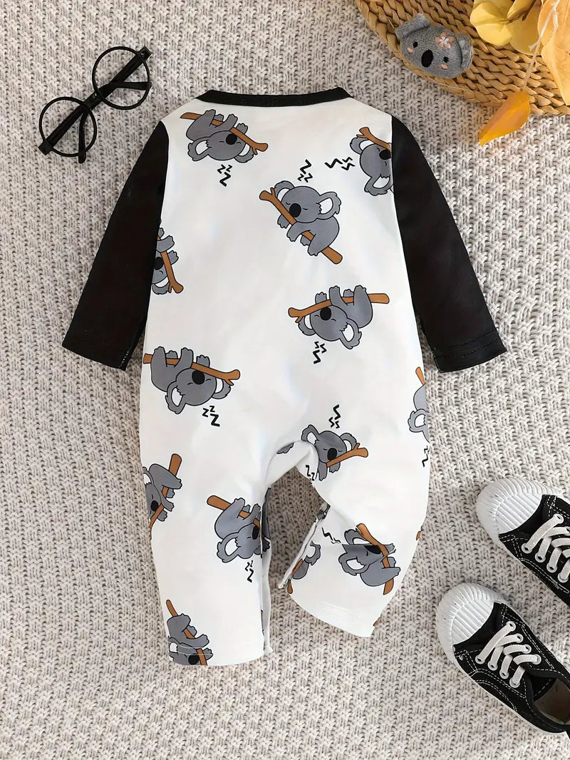 Body Bébé Manche Longue en Coton – Grenouillère Blanche Motif Koala