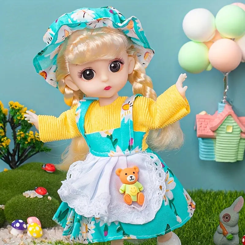 Poupée 16 cm articulée avec tenue élégante et béret – Jouet mode et jeu d’imitation pour enfants