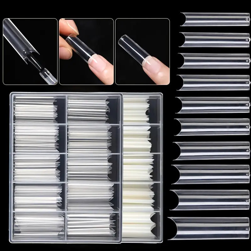Capsules Ongles Longues Transparentes – 100 Pièces Tips Carrés pour Extension et Pose d’Ongles en Gel ou Acrylique