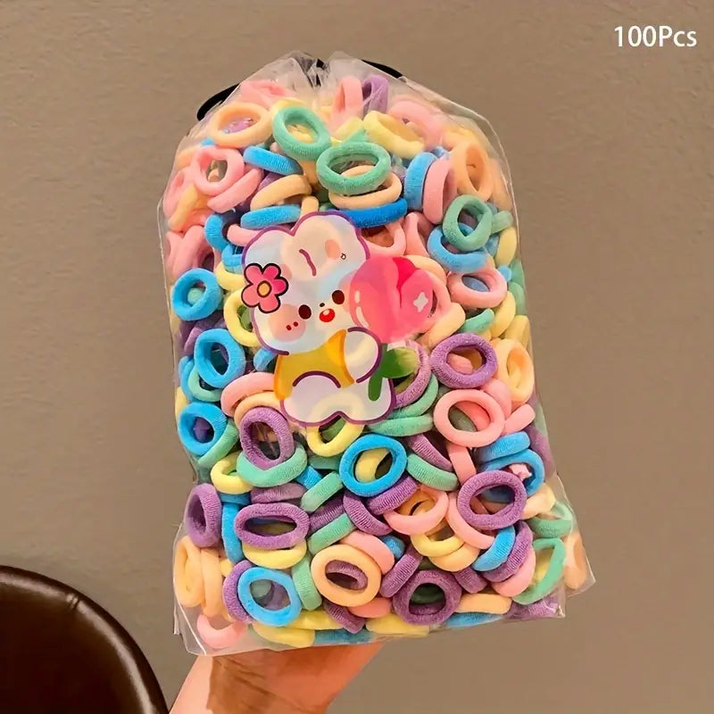 Lot de 100 Élastiques Cheveux Enfant – Accessoires Souples et Résistants Multicolores Neutres