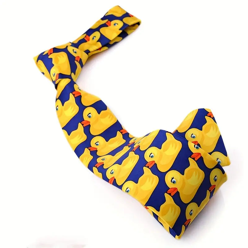Cravate fantaisie homme à motifs canards jaunes – Accessoire original et humoristique pour soirées et événements