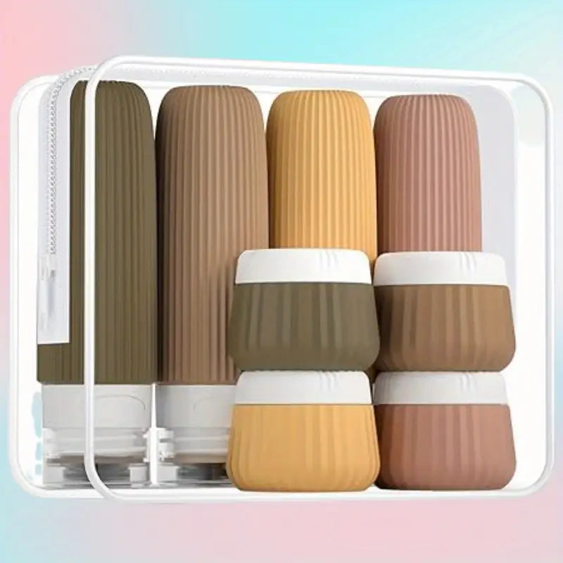 Kit flacons de voyage bébé en silicone – Pots rechargeables étanches avec trousse de rangement