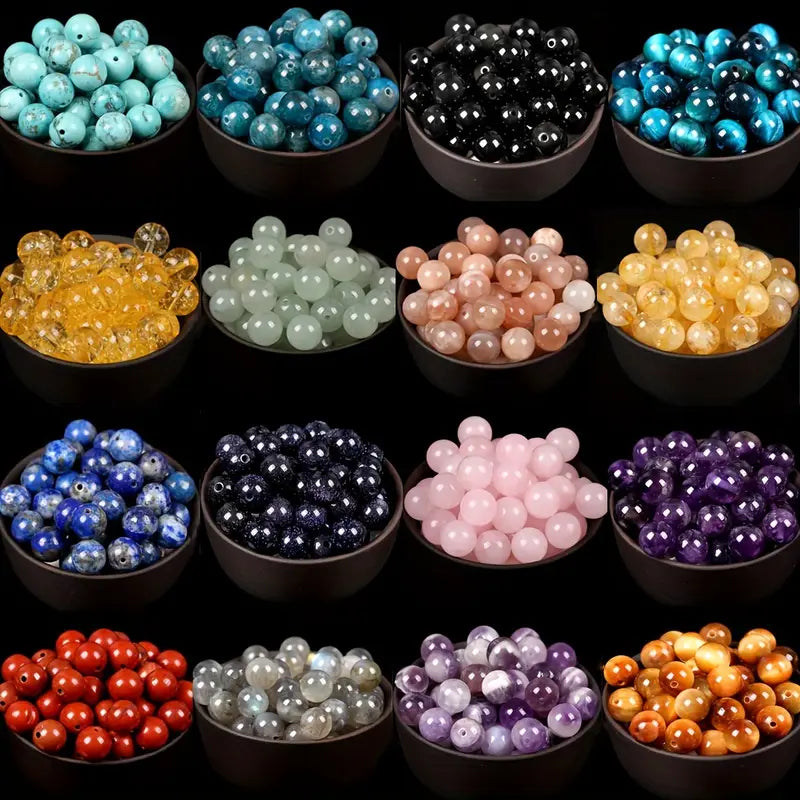 Perles rondes en pierres précieuses naturelles multicolores – Pierres en vrac pour création de bijoux, DIY et lithothérapie