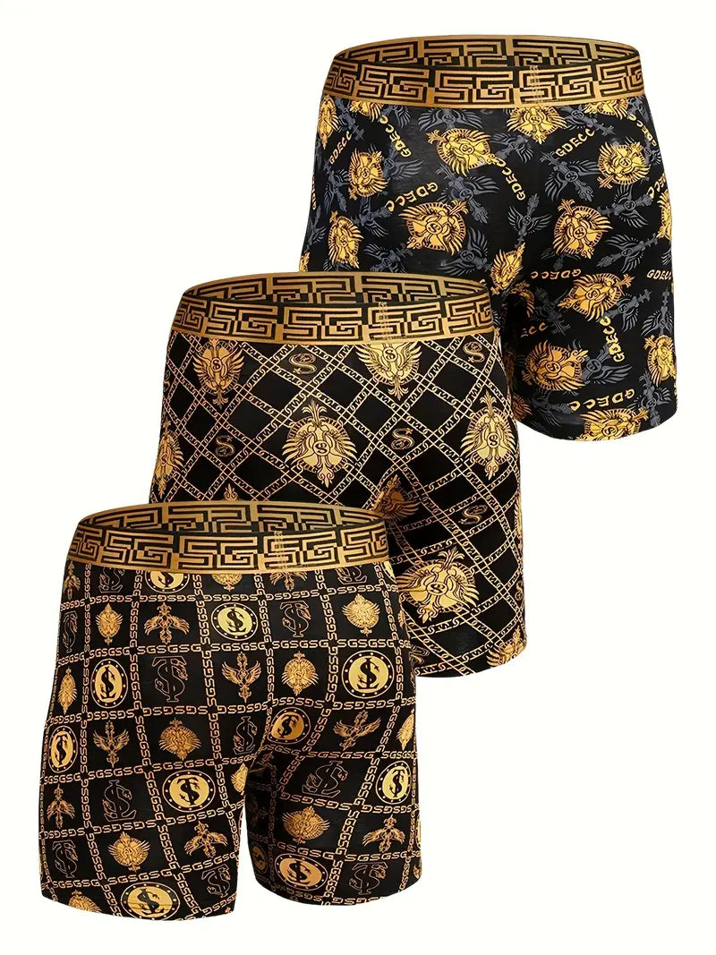 Boxer thermique homme – Lot de 3 motifs dorés – Sous-vêtements chauds et stylés pour l’hiver