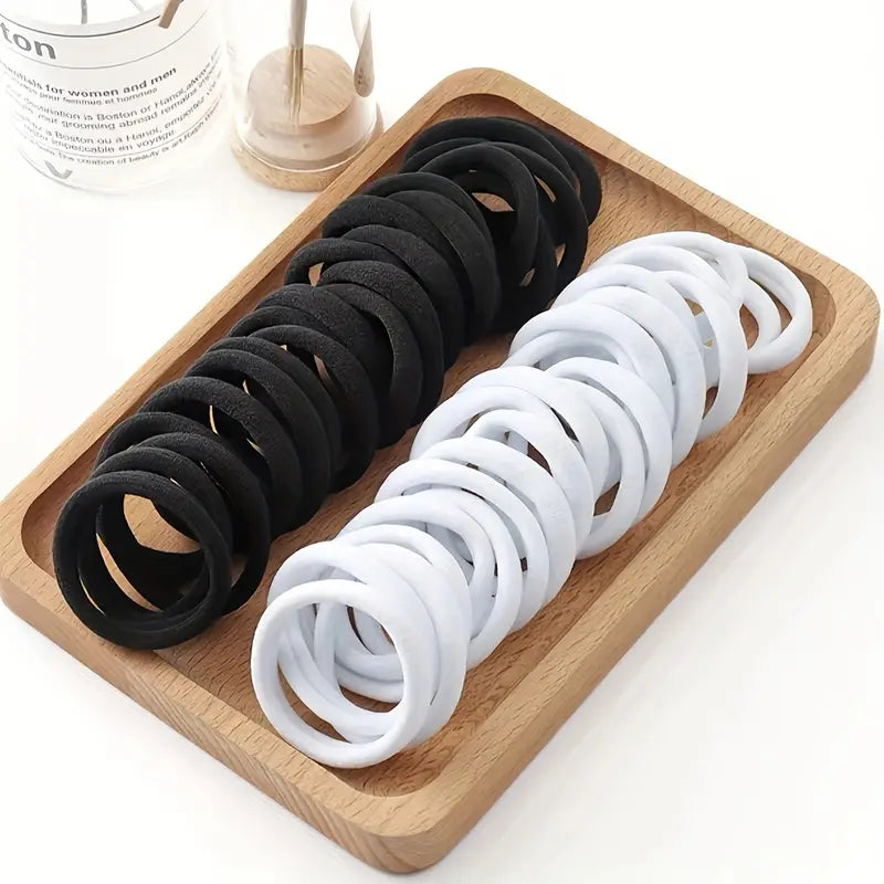 Lot de 50/100 Élastiques Cheveux Noirs – Sans Métal, Doux et Résistants pour Queue de Cheval et Coiffures Quotidiennes