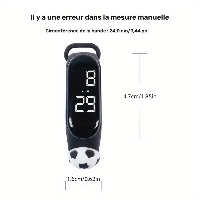 Montre Digitale Enfant Garçon Football – Bracelet Silicone Blanc avec Ballon et Affichage LED