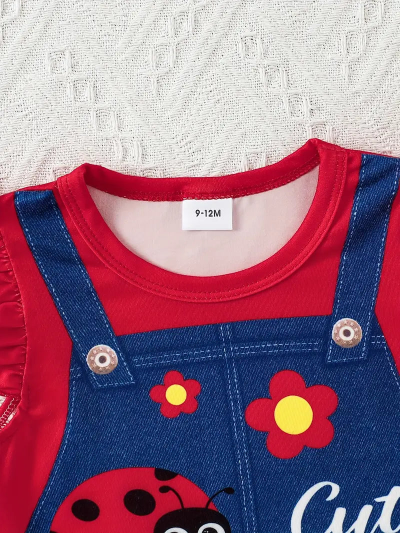 obe Bébé Fille en Jean Imprimé Coccinelle – Tenue Mignonne et Colorée