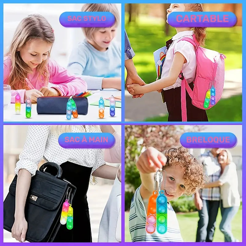 Porte-clés Enfant Pop It Antistress – Lot de 30 Mini Porte-clés Colorés Sensoriels en Silicone