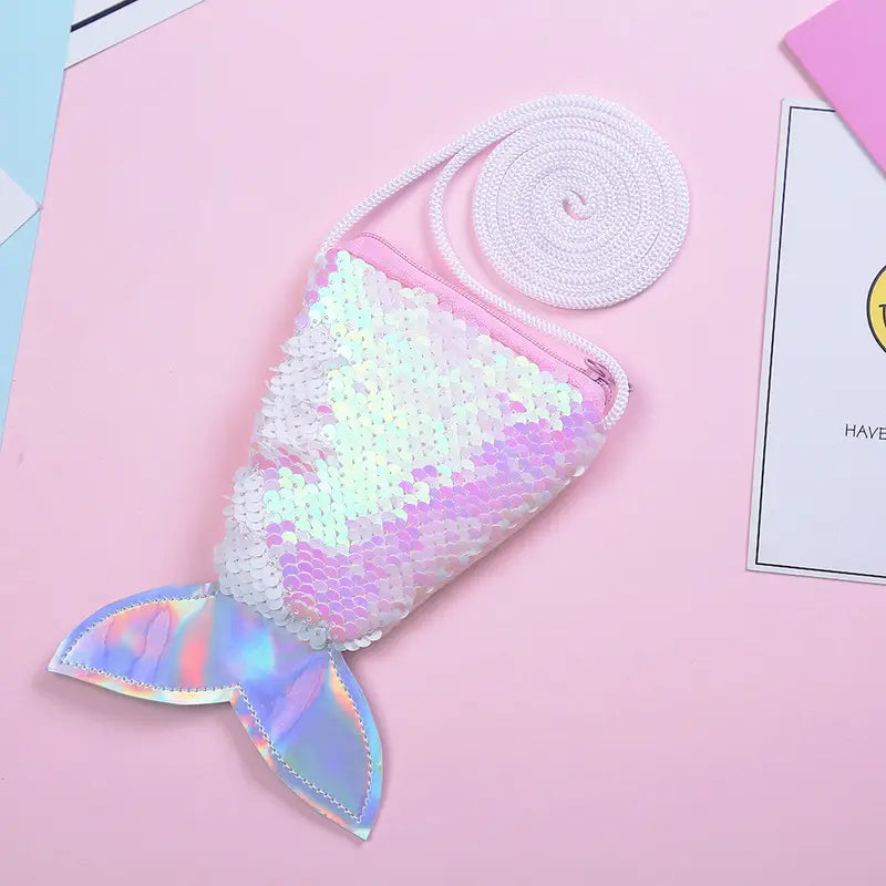 Sac Besace Sirène Fille  Mini Sac à Paillettes en Forme de Queue de Poisson, Coloré et Ludique
