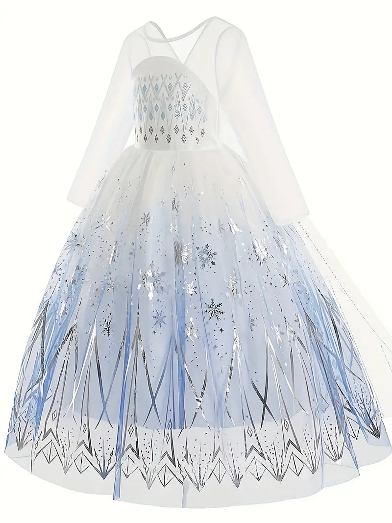 Robe de princesse des neiges pour fille – Déguisement féerique avec motifs scintillants