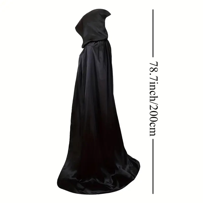 Cape noire à capuche longue – Déguisement sorcier, mage ou Halloween