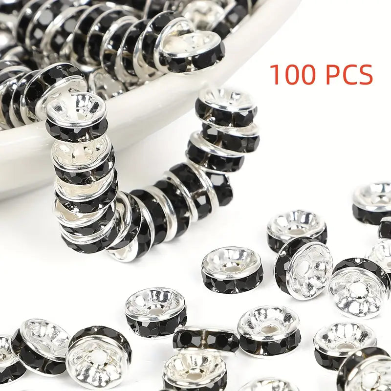 100 Perles Rondelles Strass Argentées – Intercalaires Brillants pour Création de Bijoux DIY