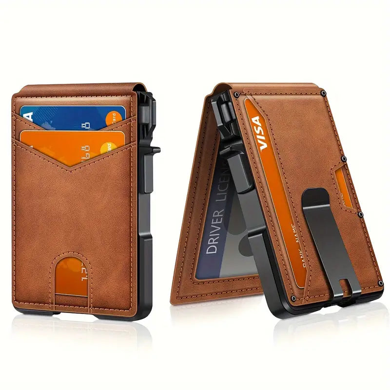 Porte-cartes homme slim – Portefeuille minimaliste en cuir avec protection RFID et clip intégré