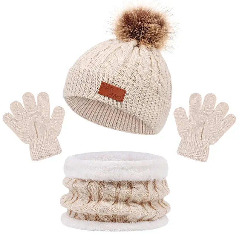 Ensemble Hiver Enfant – Bonnet Pompon, Gants et Tour de Cou Chaud en Tricot