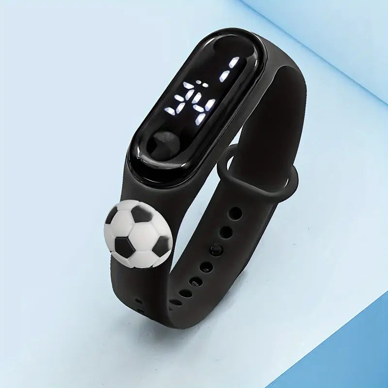 Montre Digitale Enfant Garçon Football – Bracelet Silicone Blanc avec Ballon et Affichage LED