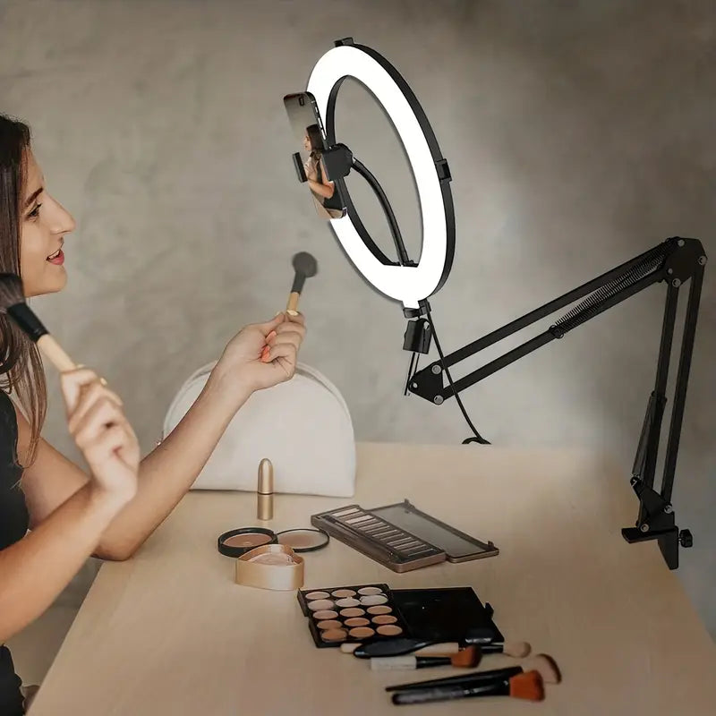 Ring Light LED avec Bras Articulé – Lampe d’Éclairage Professionnelle pour Smartphone, Vidéos et Maquillage