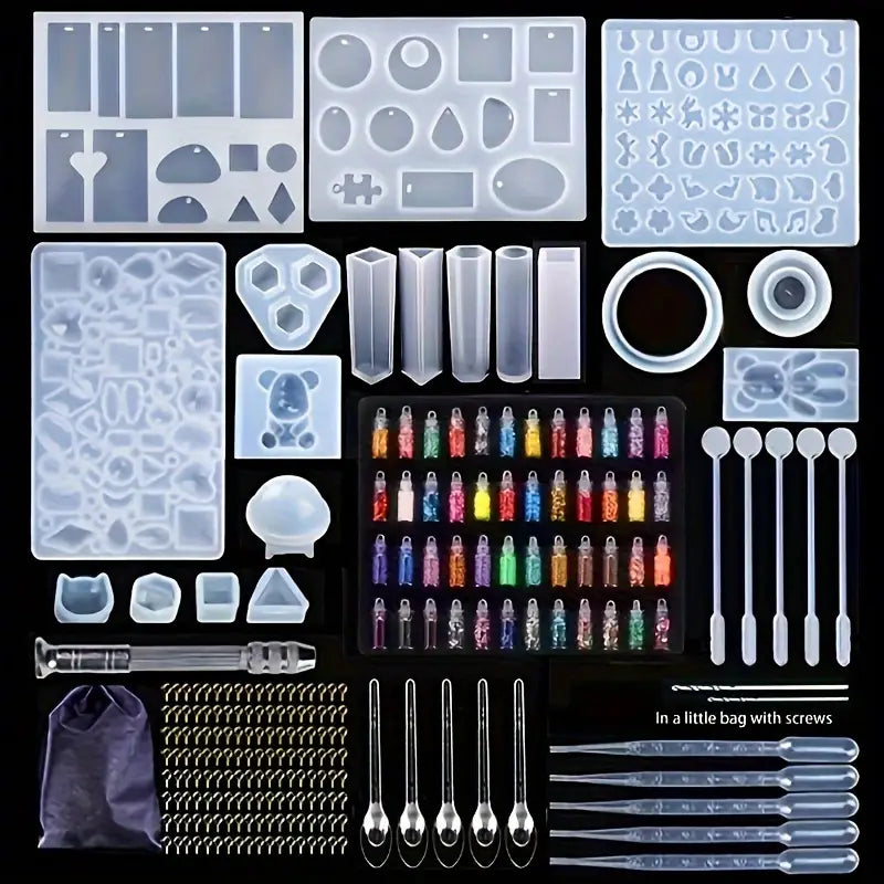 Kit Complet de Moulage Résine Époxy – Moules Silicone, Pigments et Accessoires DIY Bijoux et Créations Artisanales