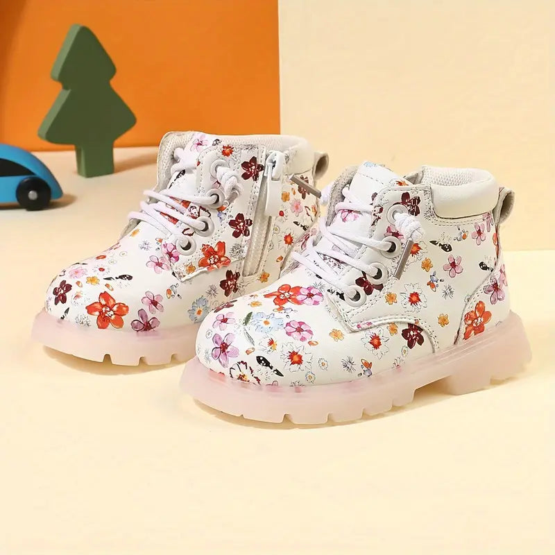 Chaussures bébé fille montantes à fleurs – Bottines imprimé floral antidérapantes