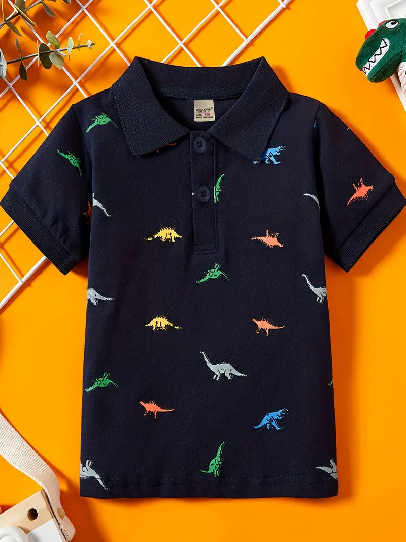 Polo Garçon Manches Courtes avec Motifs Dinosaures – T-shirt Enfant Mode et Confort