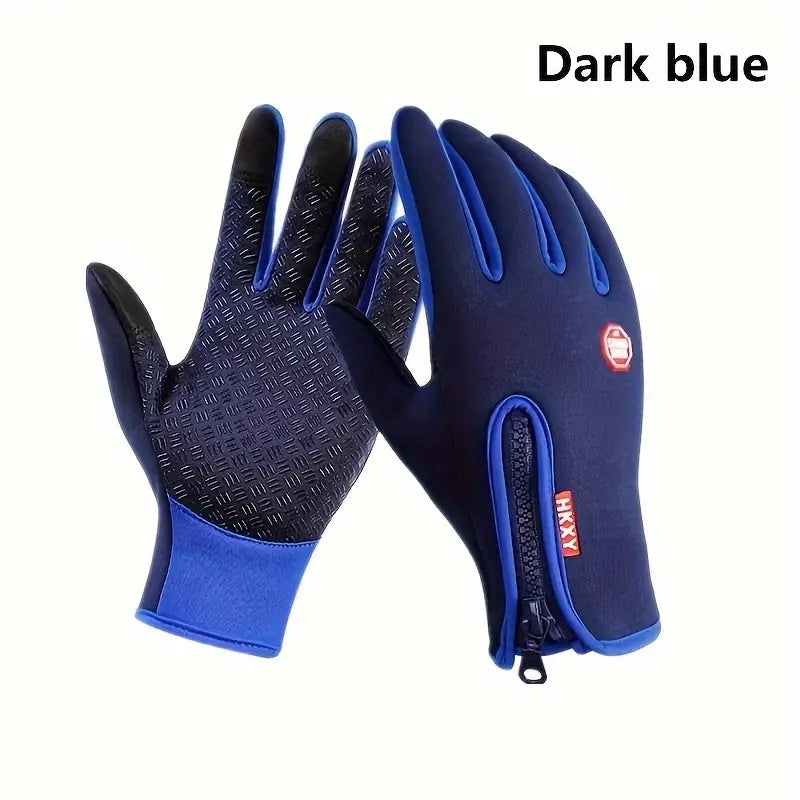 Gants homme hiver imperméables avec fermeture éclair – Antidérapants et tactiles pour écran