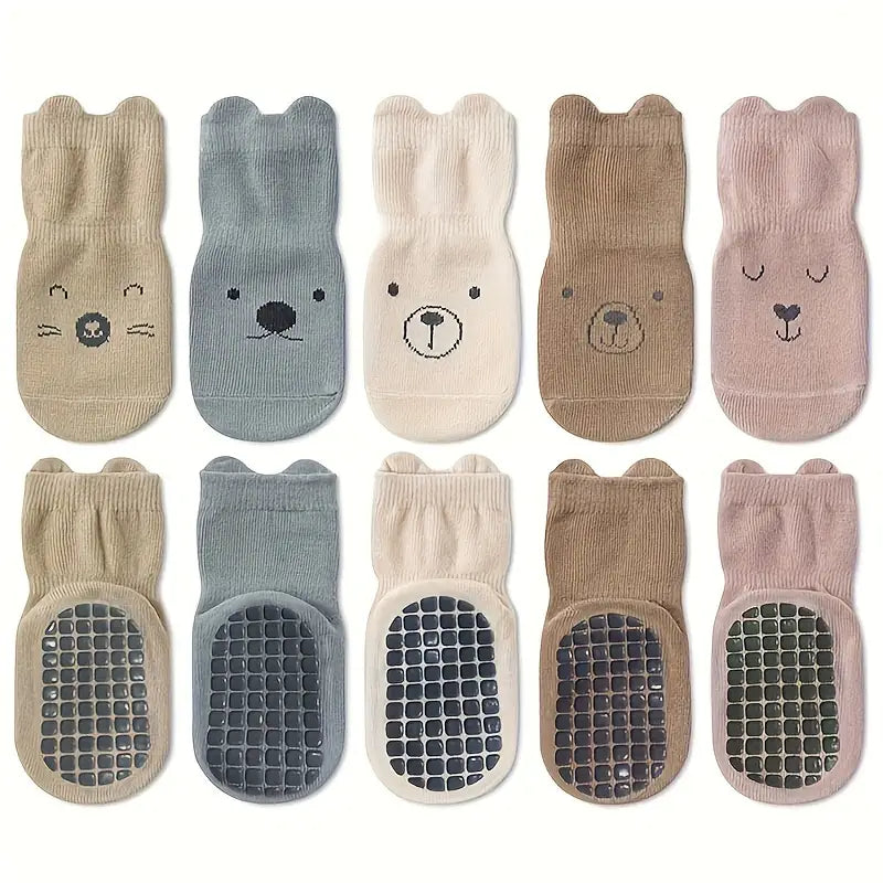 Chaussettes antidérapantes bébé – Bas doux avec oreilles et motifs animaux, confort et sécurité pour premiers pas