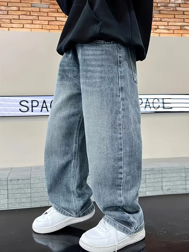 Jean Large Garçon Style Streetwear – Pantalons Enfant Tendance Décontractée en Denim