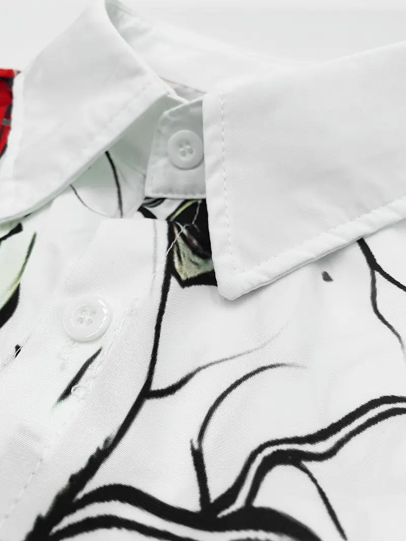 Chemise fantaisie homme – Motif crâne et roses rouges, Style gothique tendance et original