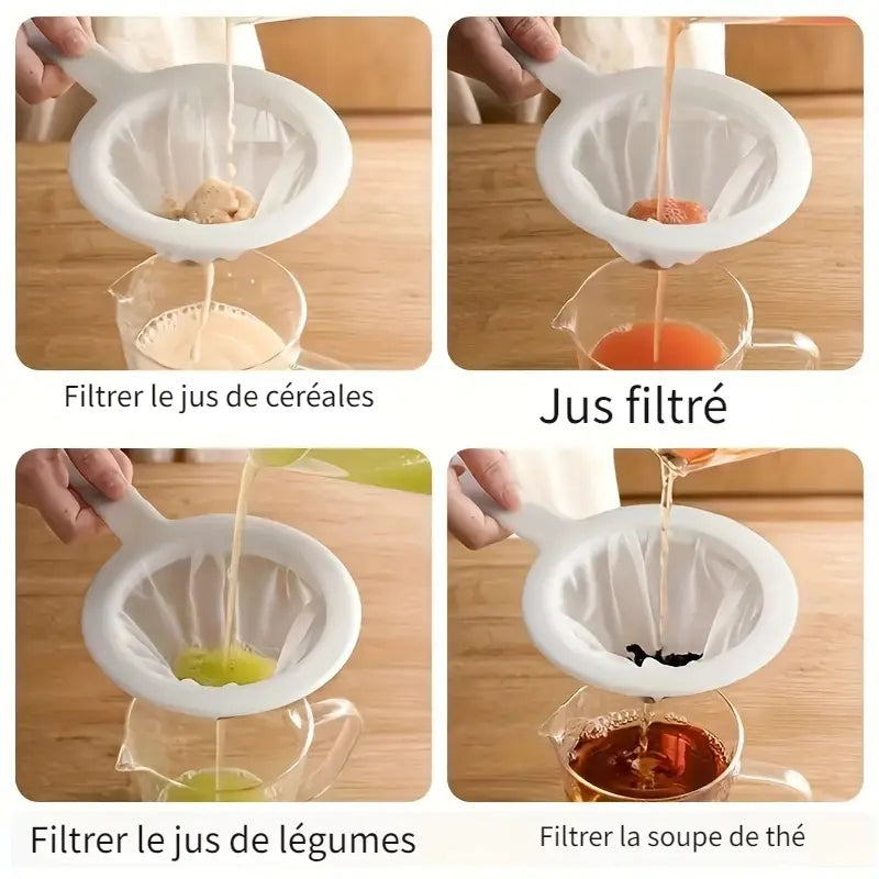 Filtre à Lait Végétal Réutilisable avec Manche – Passoire Fine pour Jus, Lait d’Amande, Soja et Cuisine Maison