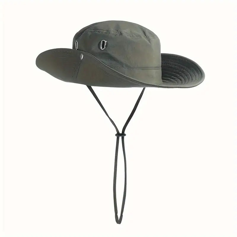 Chapeau de soleil homme noir – Bob safari avec cordon réglable pour randonnée et plein air
