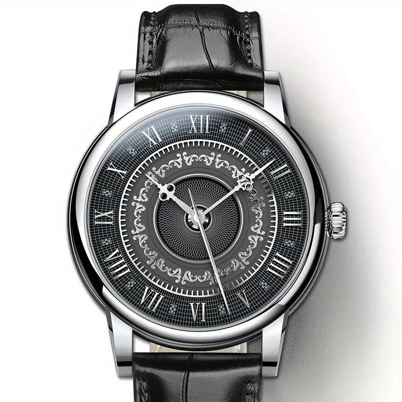 Montre homme élégante à cadran romain – Style classique avec bracelet cuir noir
