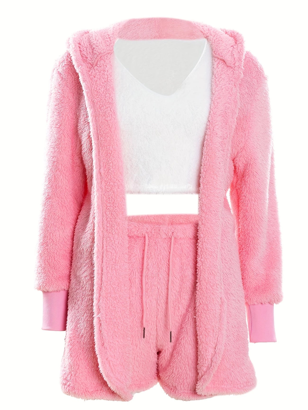 Pyjama Femme 3 Pièces Doudou Ultra Doux – Gilet, Débardeur & Short Cocooning pour Hiver