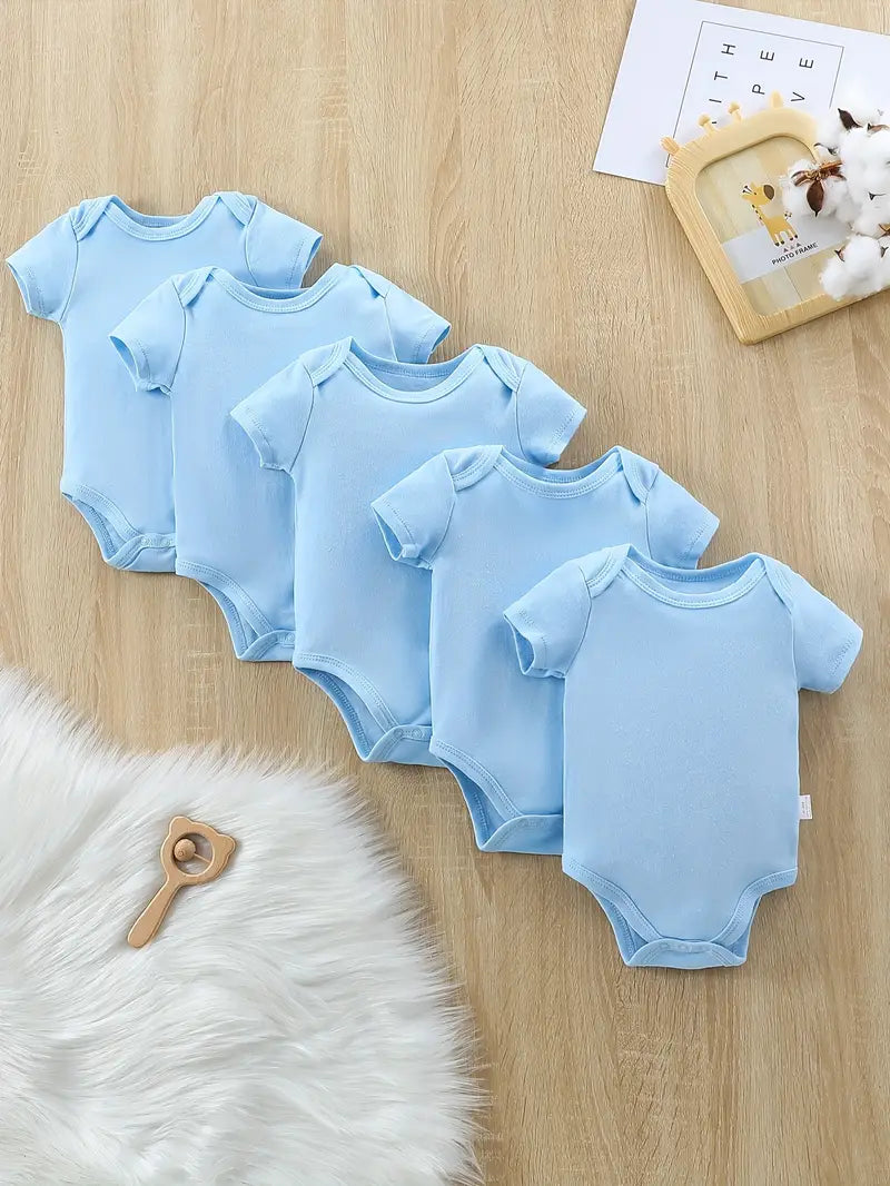 Lot de 5 bodies bébé – Cadeau naissance coton doux manches courtes